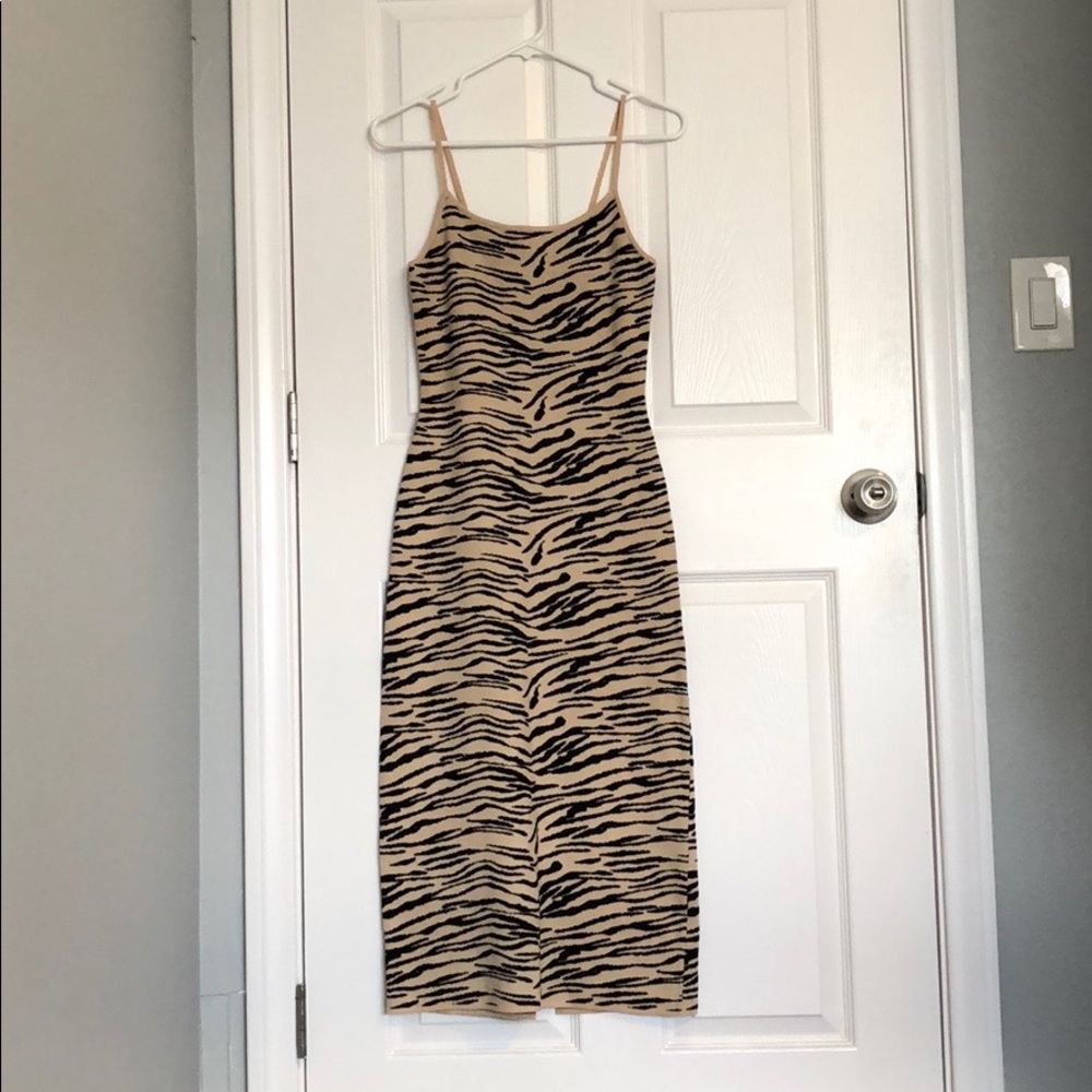 tiger print knit midi dress